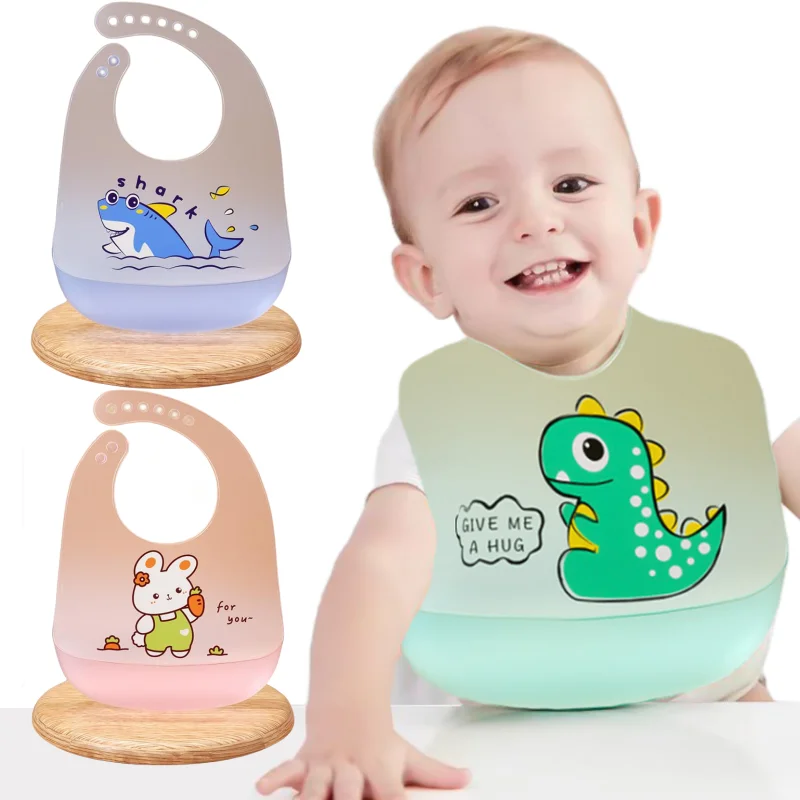 Cartoon Dinosaur Baby Bibs Silicone Waterproof Soft Feeding Bibs