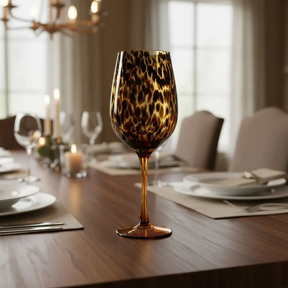 Creative Vintage Amber Leopard Goblet Glass Art Style Leopard Spot Highball Glass Lightweight Heat-resistant Drink Cup Party