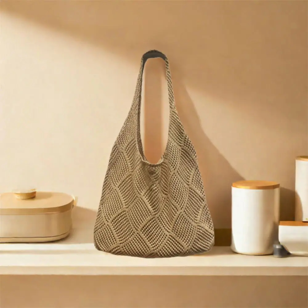 الفتيات حزمة جوفاء المنسوجة محبوك حقيبة يد سعة كبيرة حقيبة كتف المرأة عادية موضة بلون الكروشيه حقيبة شاطئية الإناث