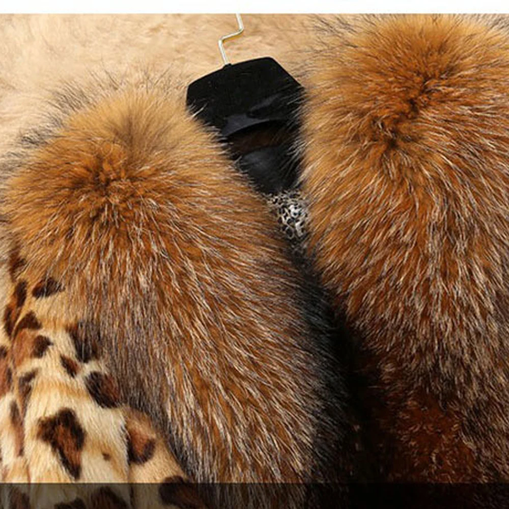 Women's Leopard Print Coat, Faux Fur, Raccoon, Dog Fur, Warm, Loose, Long Sleeve, Elegant, Winter, Fashion