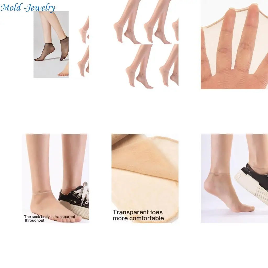

69HB 5 Pairs Lightweight Breathable Ankle Socks Nonslip Top Thin Sheer Low Cut Boat Socks Nylon Stockings For Women