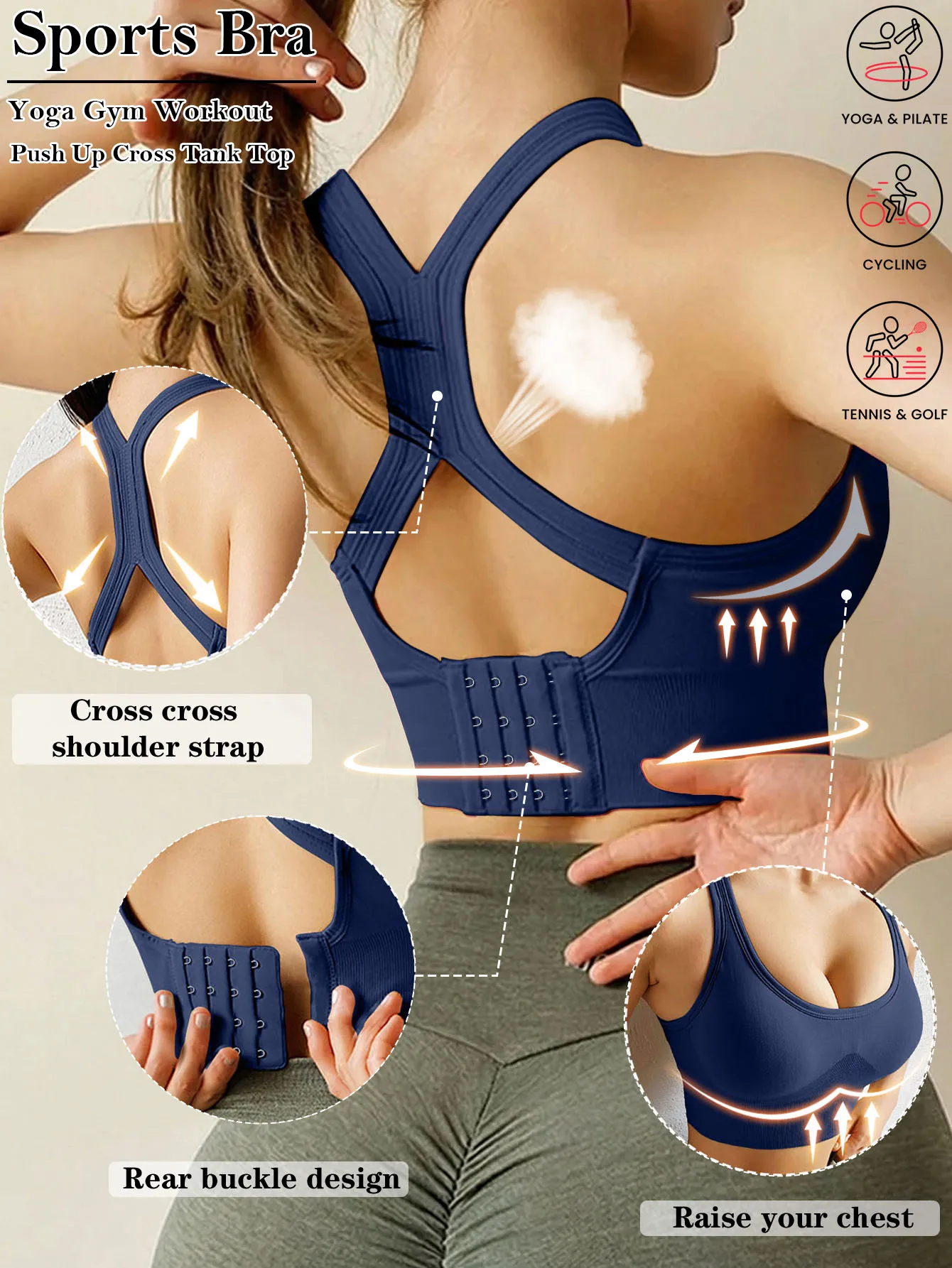 Soutien-gorge de sport sans fil pour le yoga, débardeur de sport croisé, brassière push-up, lingerie de course anti-choc, collection Printemps