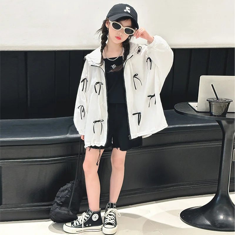 Girls Coat Summer Sun Protection Clothes 2024 New Style All-match Coat Children Women Big Children Coat Simple Casual Top