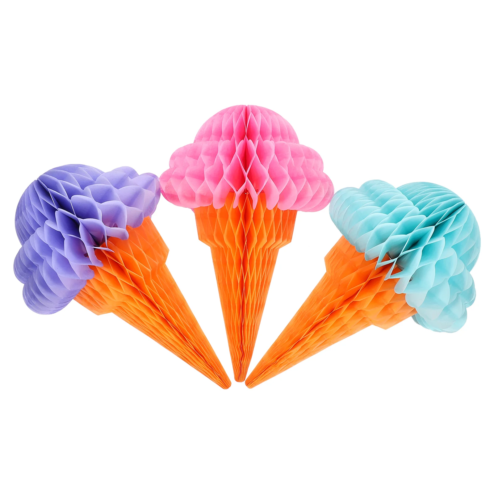 

3pcs Ice Cream Shaped Decorations 32cm Purple Blue Pink Honeycomb Ball Pendants Party Supplies Hawaii Themed Hanging Decor Home