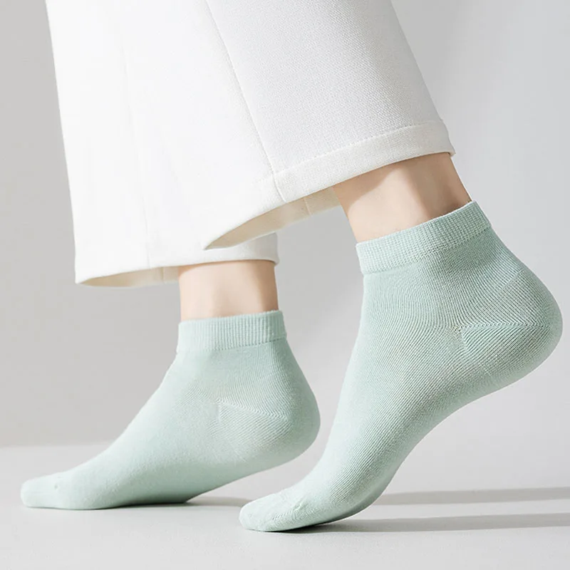 Womens All-Match Candy Color Socks Breathable Sweat-absorbent Low Cut Ankle Sock Ultra-Soft Cotton Solid Color Casual Sox Female