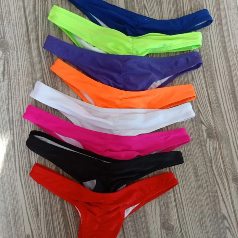 New Fashion Ladies Thong Swim Trunks Multiple Colors Solid Color Pleated Thong Swimwear Women Bikini Swim Trunks