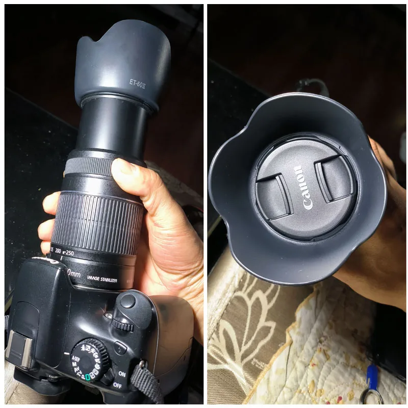 ET60 カメラレンズフードキヤノン EOS 60D 70D 80D 90D 700D 750D 760D 77D デジタル一眼レフマウント EF-S 55-250 ミリメートル/EF 75-300 ミリメートル 58 ミリメートルフィルターレンズ