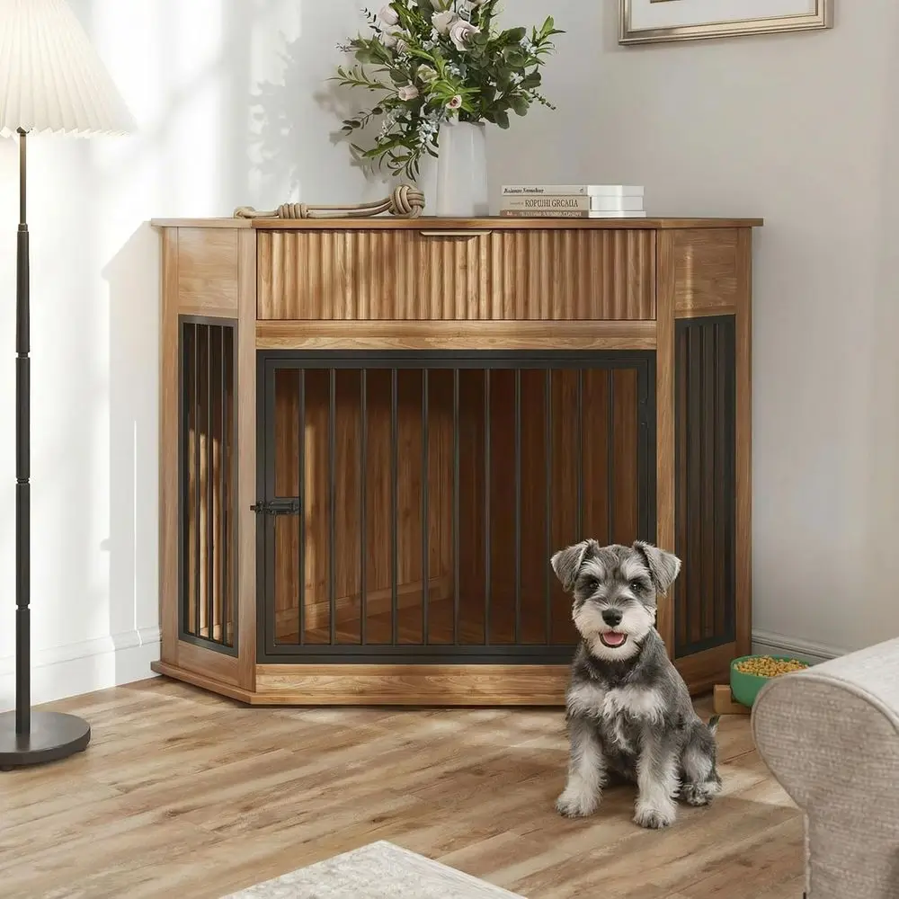 

Walnut Indoor Dog Cage with Storage, Space-Saving End Table for Small to Medium Dogs