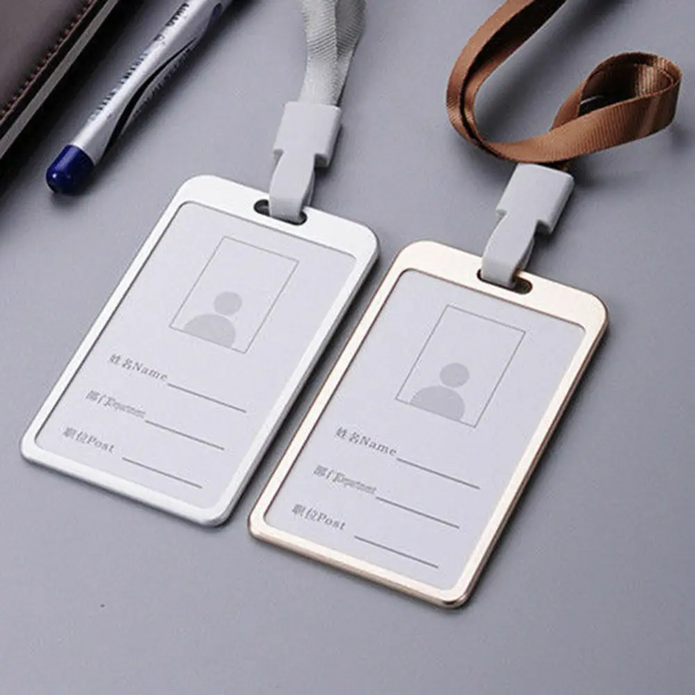 Alloy Office Supplies Aluminium Business Identity Certificate Metal Case Cover ID Card Holder with Lanyard Work Badge Pass Tag