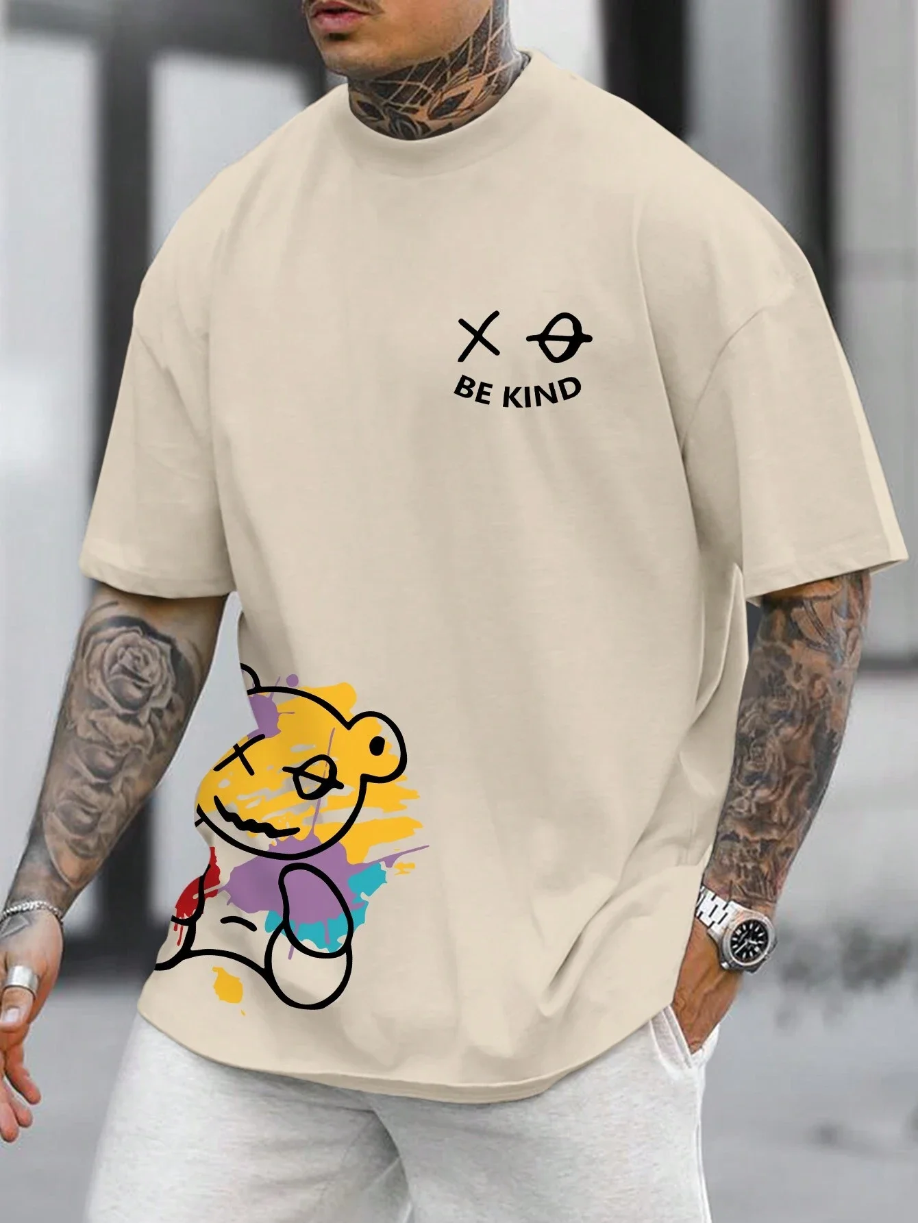 2024 Summer New Collection men's casual short sleeved T-shirt with cartoon letters printed