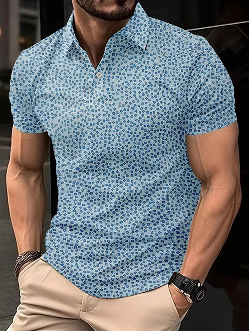 Summer Men's Retro Polo Shirts, Floral Pattern Print Tops, Harajuku Clothing, Casual Outdoor Polo Shirts, Slightly Elastic Loose