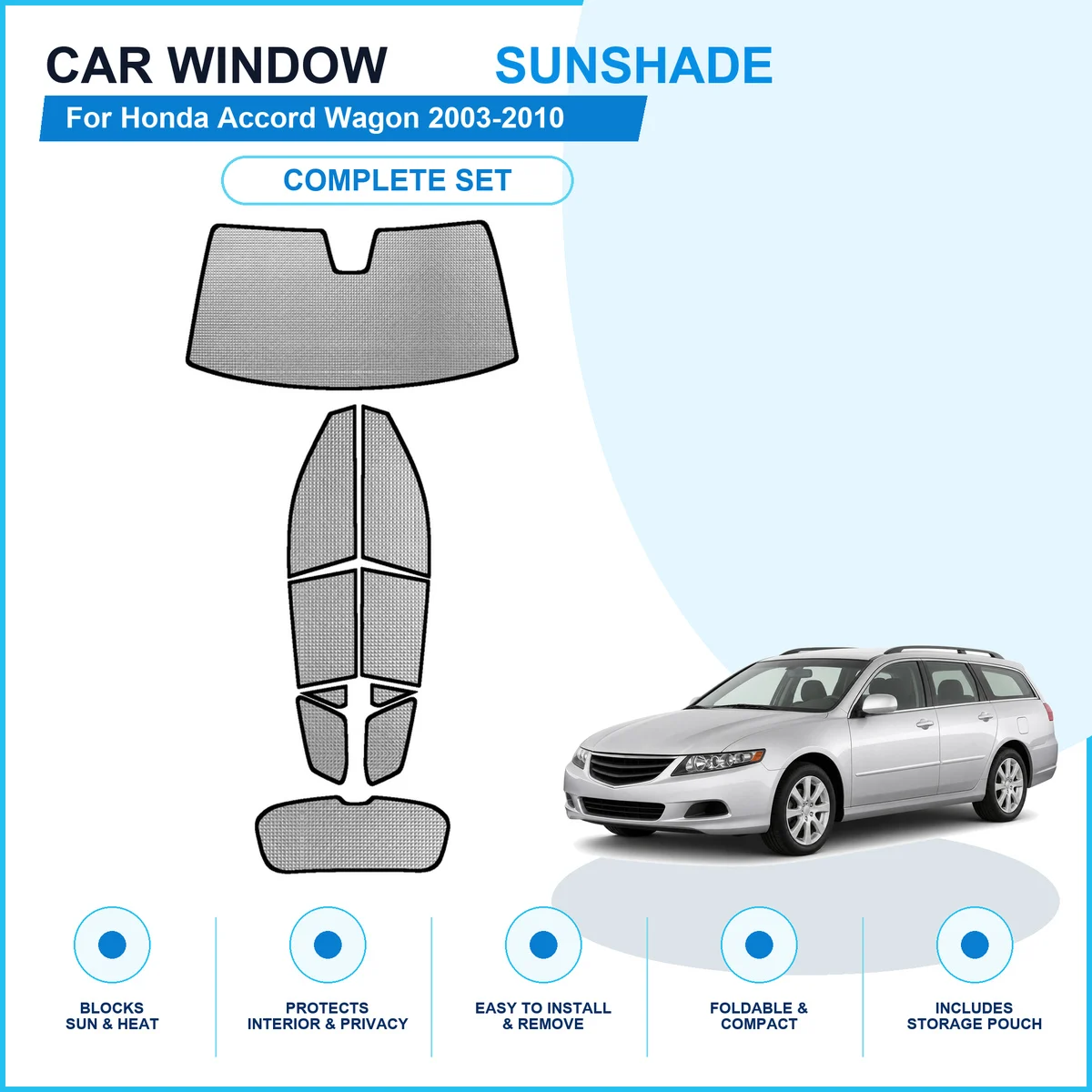For Honda Accord Wagon 2003-2010 Custom Full Set Window Sunshades Aluminum Foil Suction Cup Anti UV Privacy