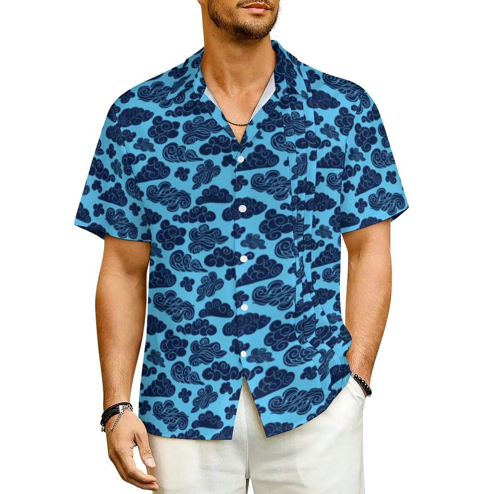 

Abstract Cloud Summer Shirt For Men Vacation Auspicious Clouds Print Casual Shirts Short Sleeve Y2K Trendy Plus Size 4XL Blouses