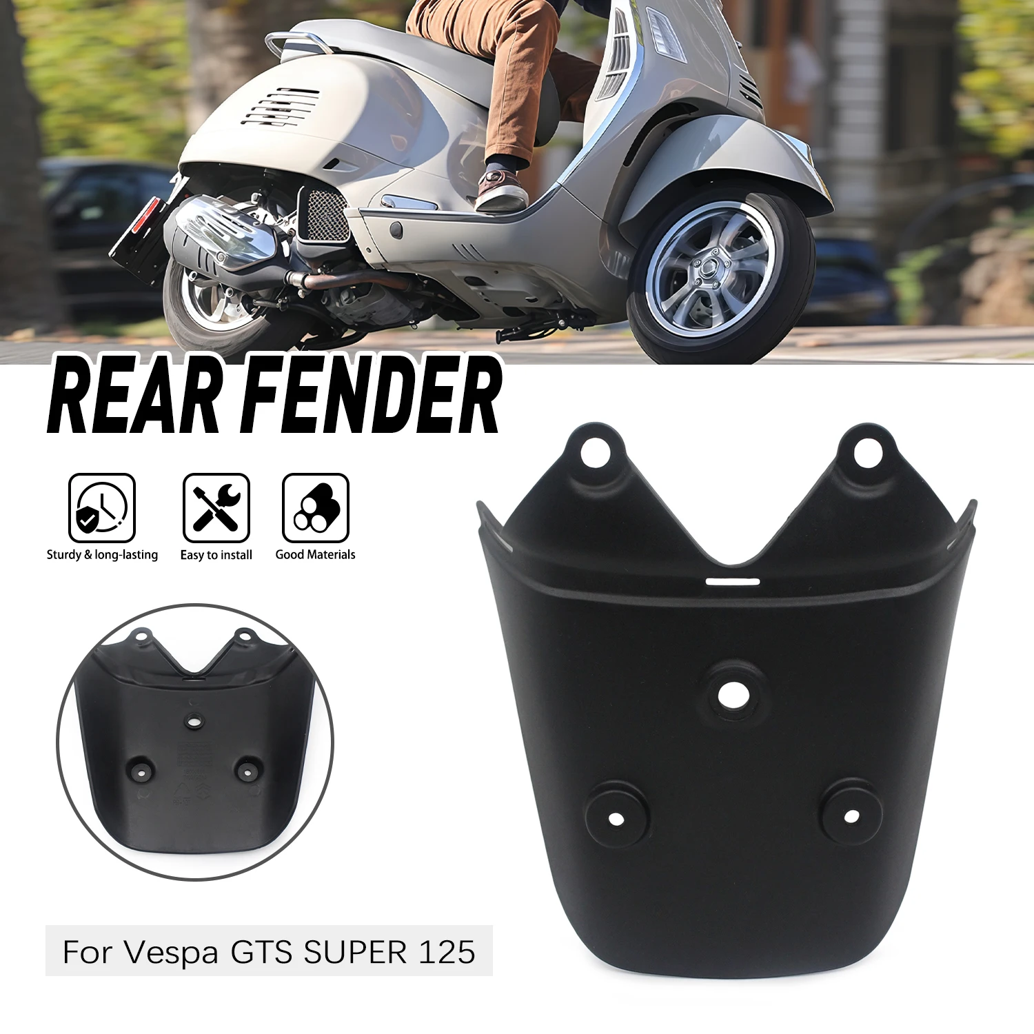 

Motorcycle Accessories Rear Fender Extension For PIAGGIO VESPA GTS 125 150 300 SUPER 4V IGET SPORT IE TOURING 2014-2018
