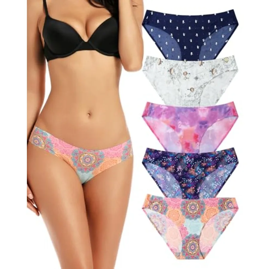 

voenxe Women Bikini Underwear, Seamless Breathable Ladies Panties, No Show Comfortable Briefs Undies, Invisible Hipster, 5-Pack