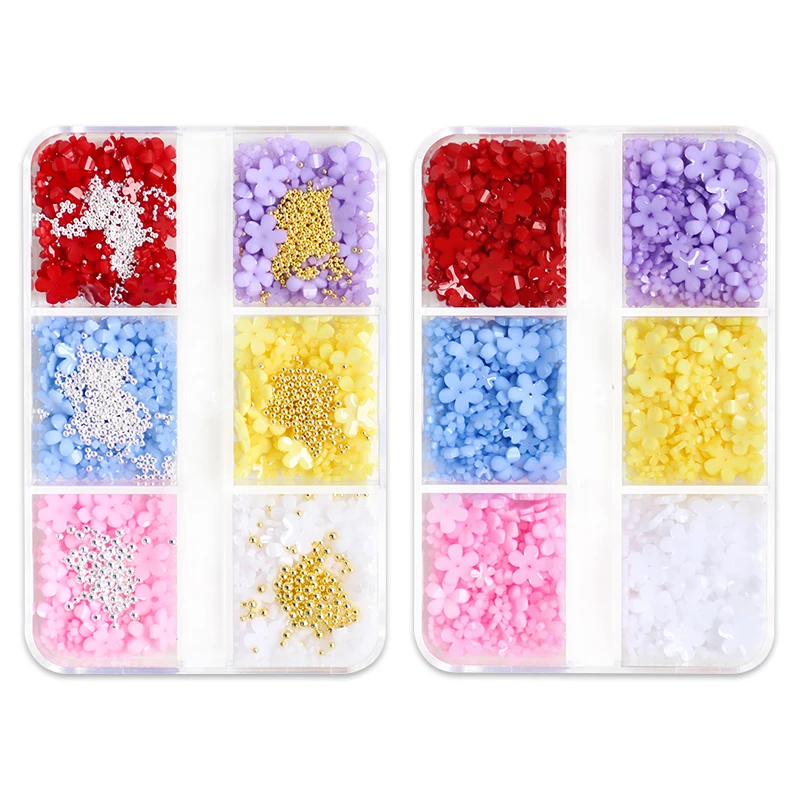 3D White Acrylic Flower Nail Art Decorations Mixed Size Florets Charms Jewelry Gem Beads DIY Nail Charms Design Accessories