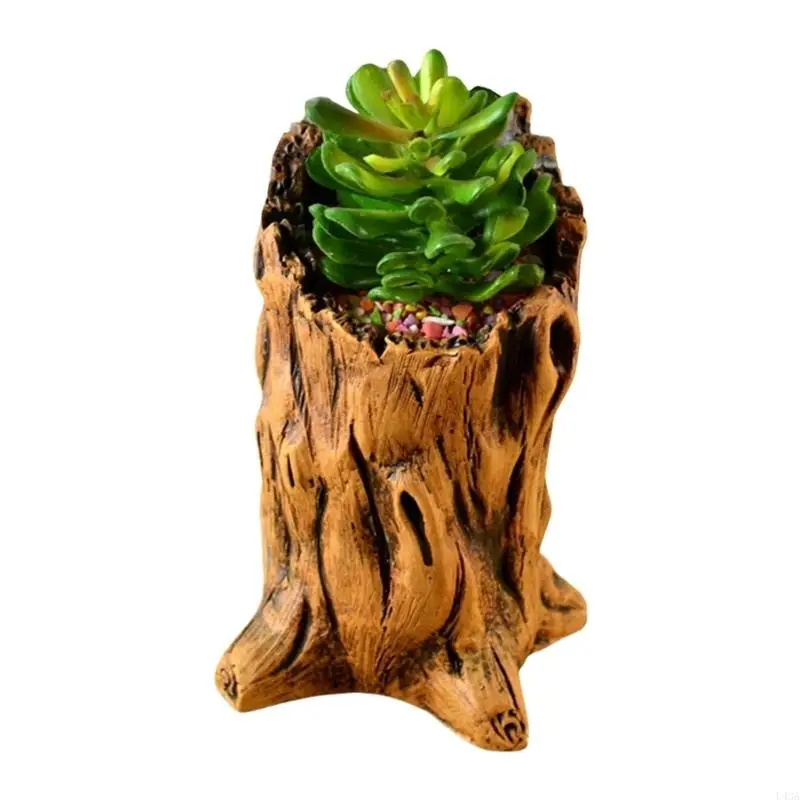 L43A Vintage Cement Planter with Imitation Tree Root Texture for Succulents Bonsais Garden Display Decorating Indoor Outdoor