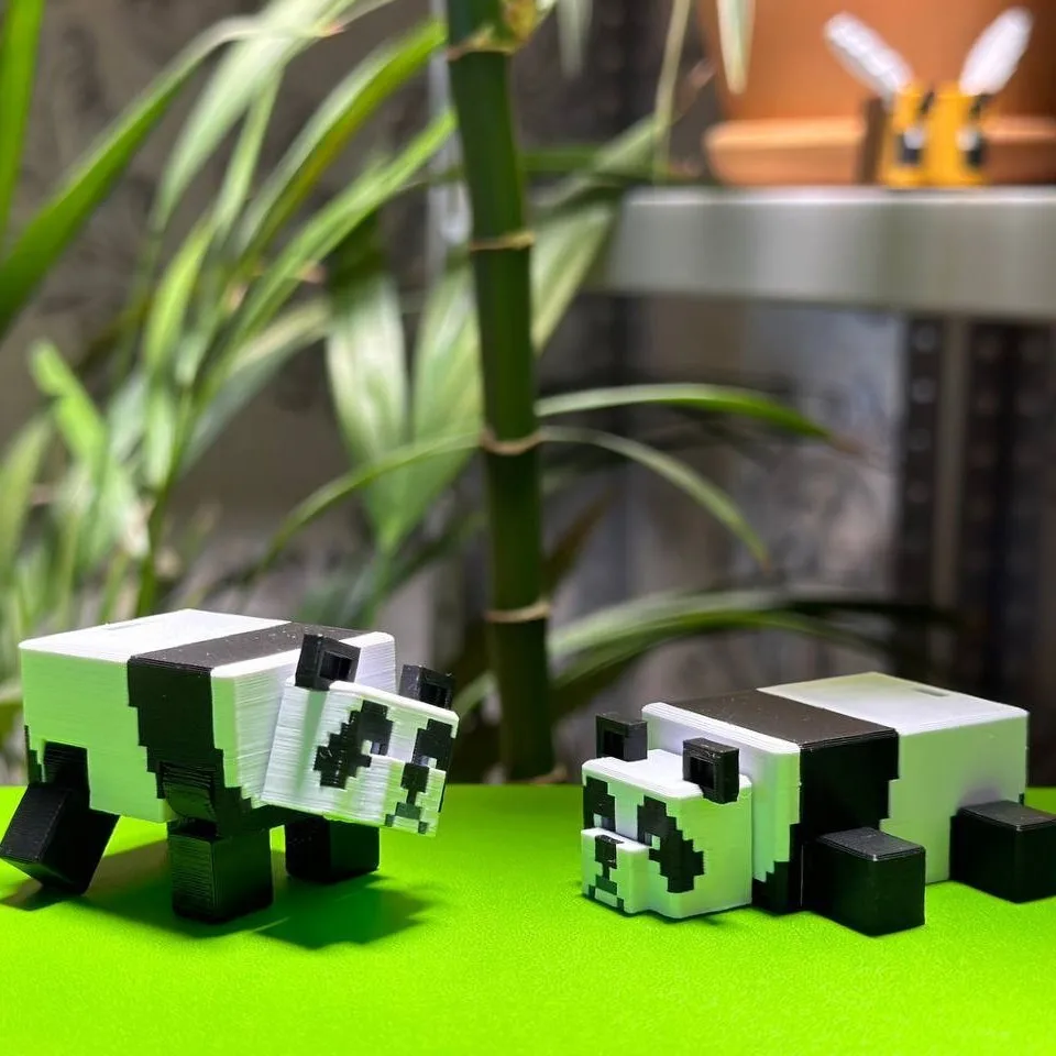 3D Printed Panda Action Figure Stackable Pixel Block Mini Game Figurine Cute Animal Model Toy for Desktop Display Ornament Gifts