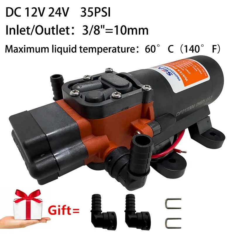 

Miniature 35PSI DC 12V 24V Marine Electric Booster Pump Diaphragm Self-priming Pump Solar Shower Car Wash Toilet Pumping RV