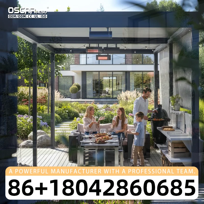 Motorized Aluminum Retractable Louvre Roof Bioclimatic Pergola for Garden Backyard Patio pergola
