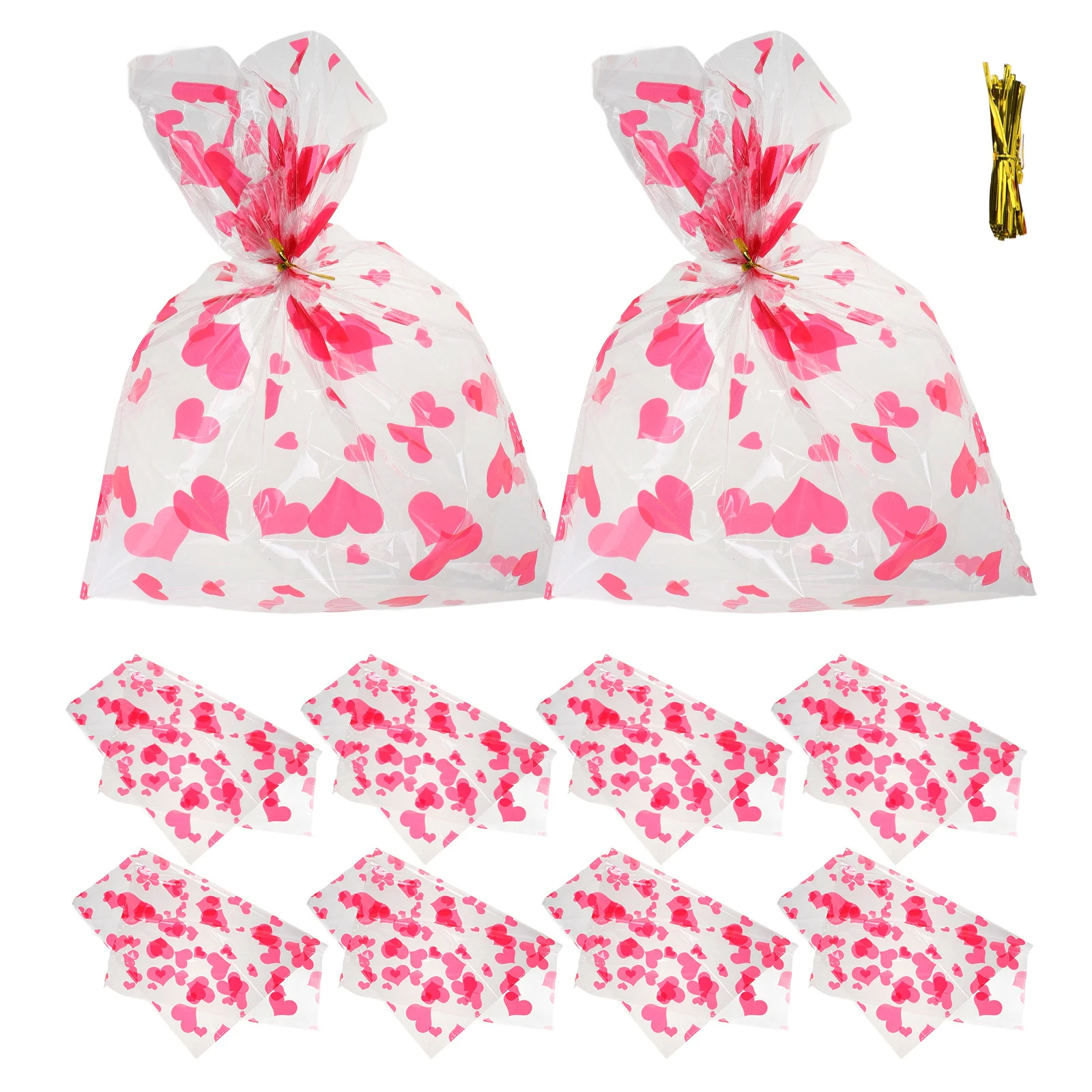 

100 Pcs Gold Silver Storage Heart Printed Bag Large Capacity Plastic Treat Bags for Candies Wrapping Paper Gifts
