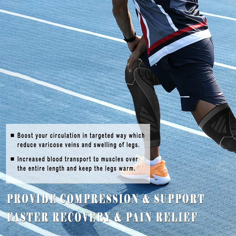 BraceTop Long Leg Compression Sleeves,Full Leg Sleeve Long Knee Brace Knee Support Protect Basketball,Football, Knee Pain Relief