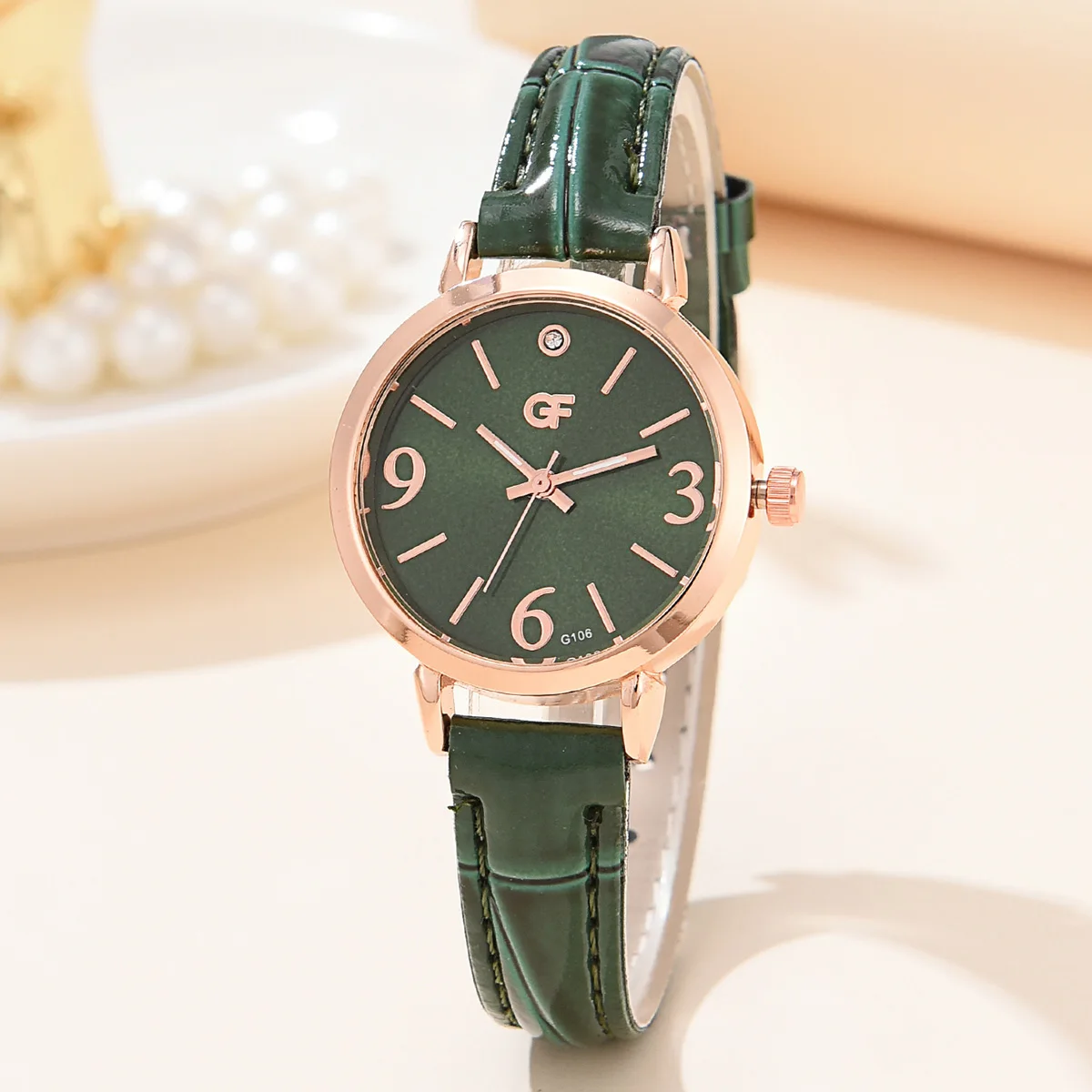 6 PCS New Lxury Love Rhinestone Jewelry Ladies Ring Necklace Earrings Bracelet Set Simple Digital Leather Strap Quartz Watch