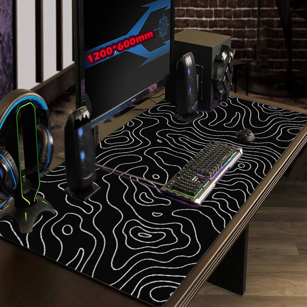 Strata Liquid Mousepad Black Minimalista Extra Large Deskpad Custom Desk Mat 1200x600 Topographic Offices Accessories 1000x500mm