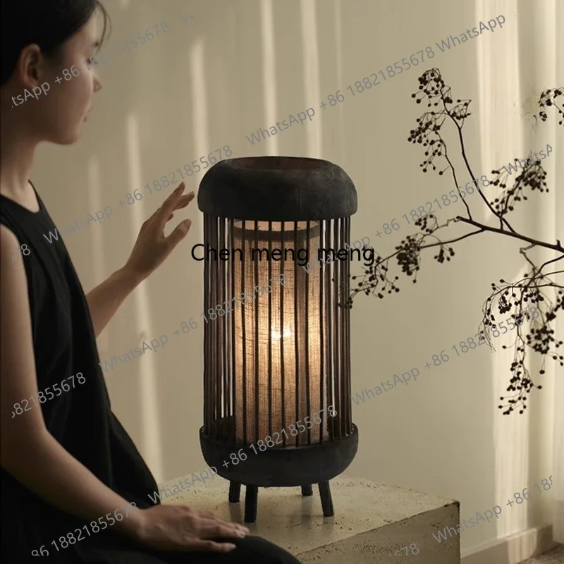 Retro Chinese wooden lantern floor lamp wabi sandy wind model room homestay atmosphere