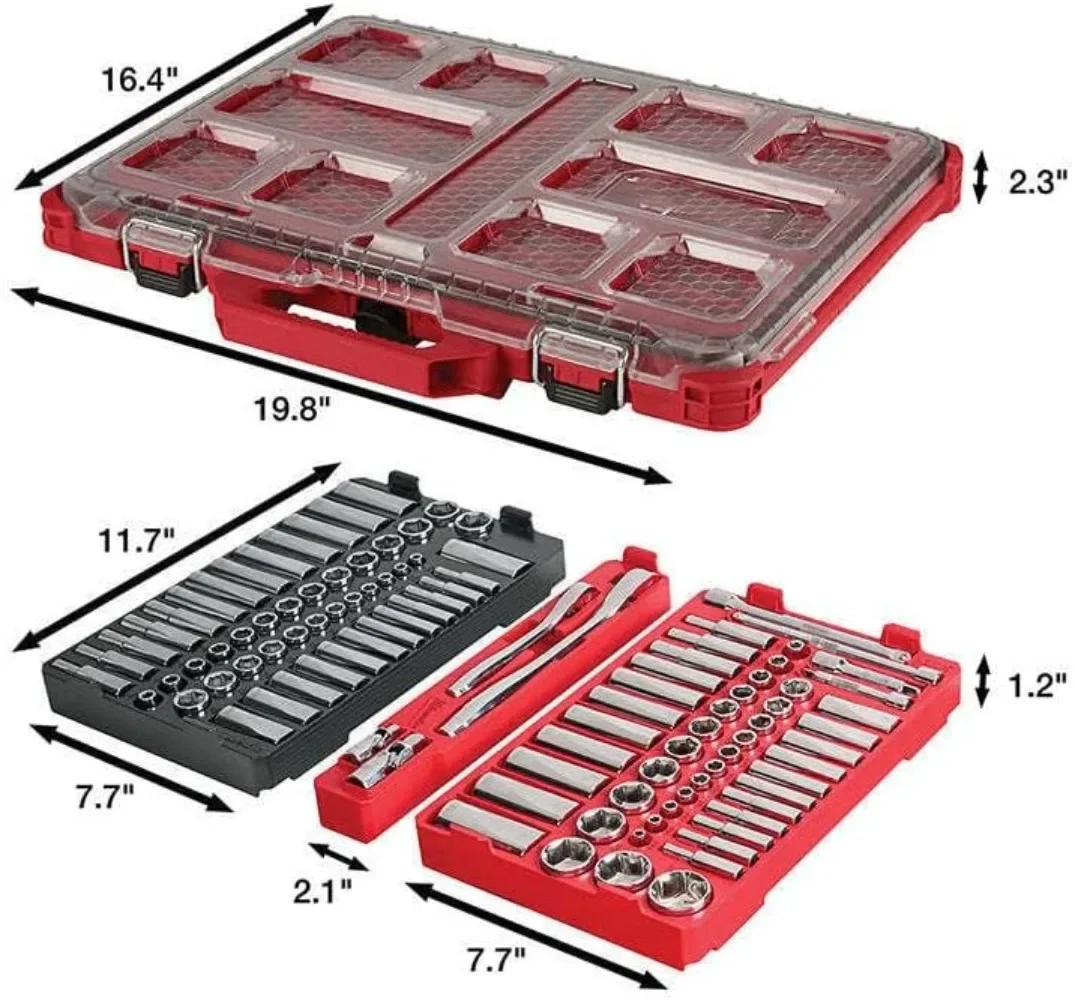 48-22-9486 El juego de casquillos de trinquete es compatible con Milwaukee 48-22-9486 Juego de casquillos de trinquete de 1/4"-3/8" - 106 piezas (con estuche)