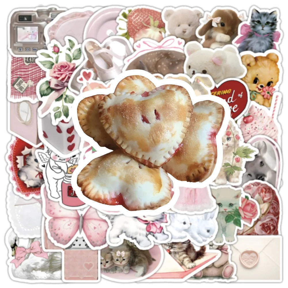 50pcsPink Coquette High-looking DIY Creative Mobile Phone Water Cup Waterproof Die-cut Small Sticker