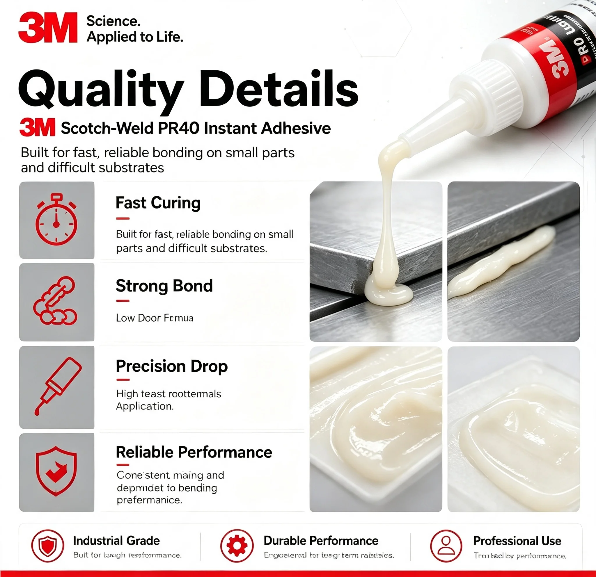 3M Scotch-Weld Instant Adhesive PR40 PR100H PR1500 Transparent Fast Curing Cyanoacrylate Super Glue Industrial Grade for Metal P