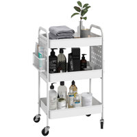 HOMCOM Steel Wheel Auxiliary Cart with 3 baskets 53,5x30,5x75 cm White