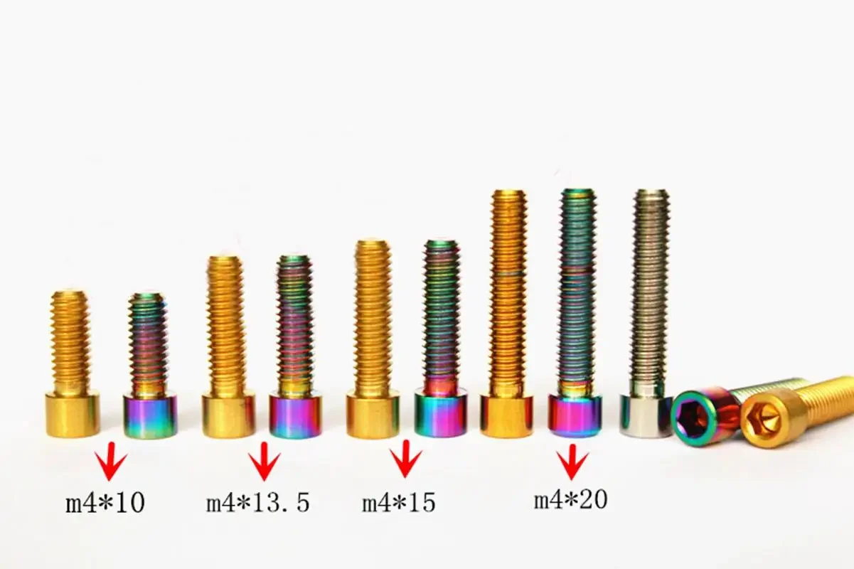 

LOT4 M4 Pitch 0.7 Length 10/13.5/15/20mm Color Golden/Rainbow/Ti GR5 Titanium Bolts Screws For Bike Derailleur