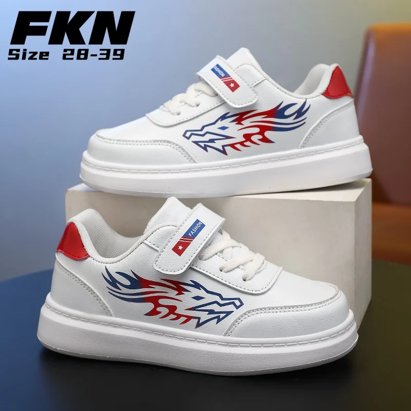 

Autumn children's shoes boys sports shoes black and white PU leather waterproof children's skateboard shoes fashion casual shoes