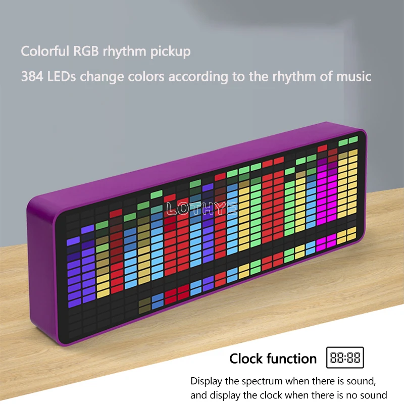 LED Music Spectrum Display RGB Light Colorful Spectrum Pickup Atmosphere Lamp Electronic Clock Voice Control Level Indicator USB