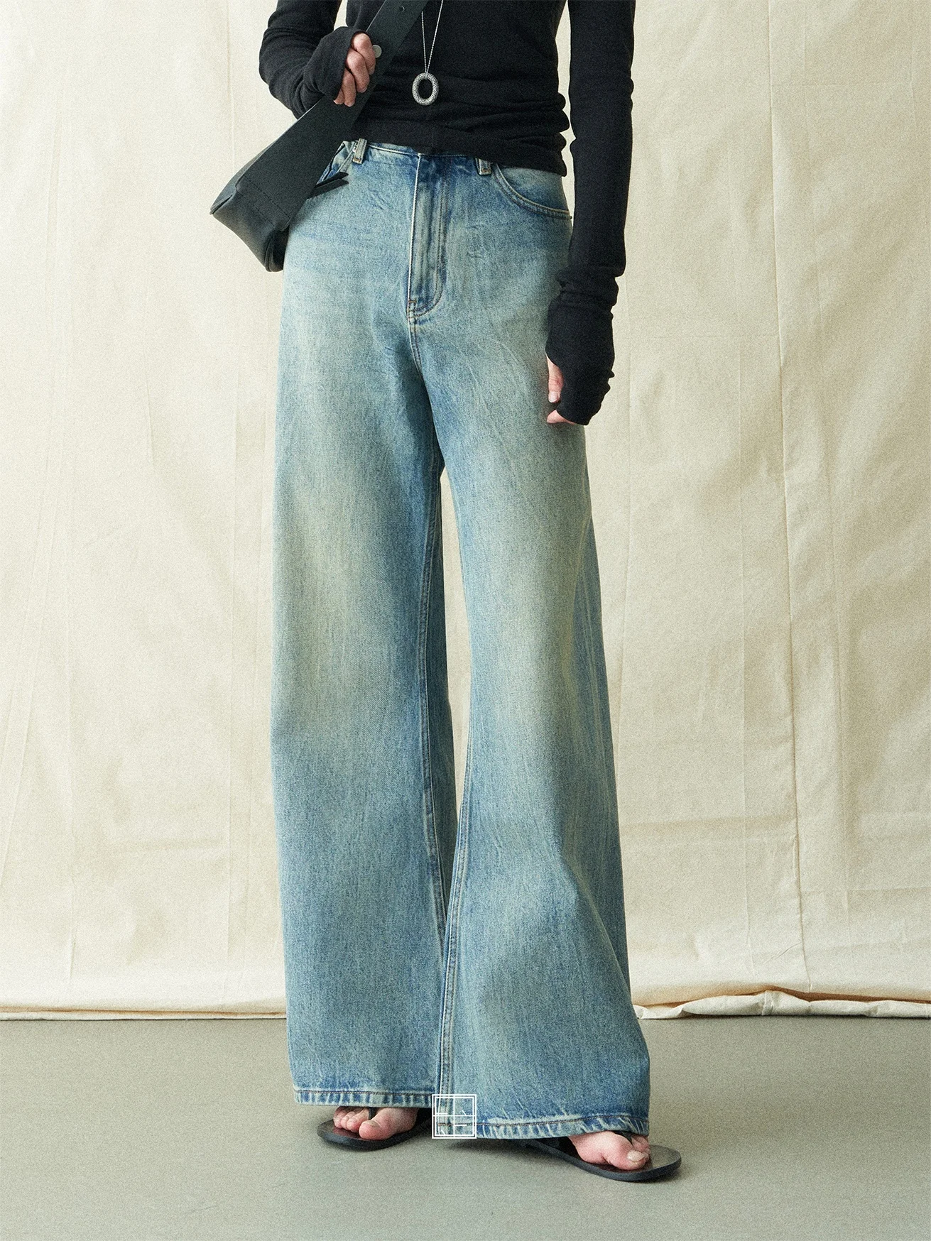 

Широкие джинсы с завышенной талией в стиле ретро, женские джинсовые брюки прямого кроя с высокой талией LRRE Travel Tras LR778