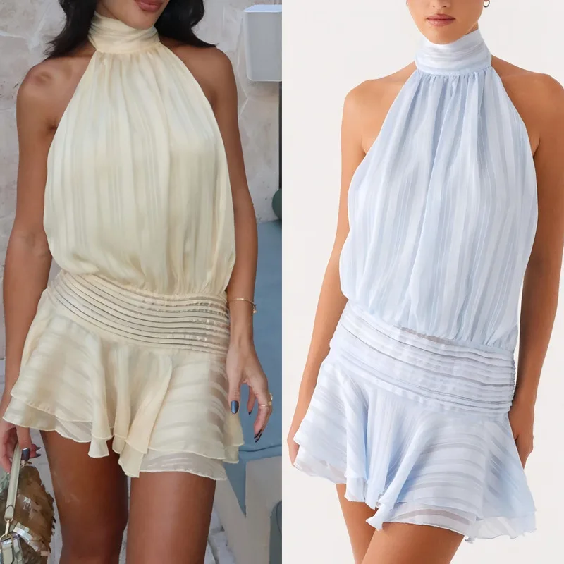 

Summer New Sleeveless Tie Back Sexy Mini Dress Women Backless Casual Dress For Women Fashion Trendy Clubwear Beach Dress