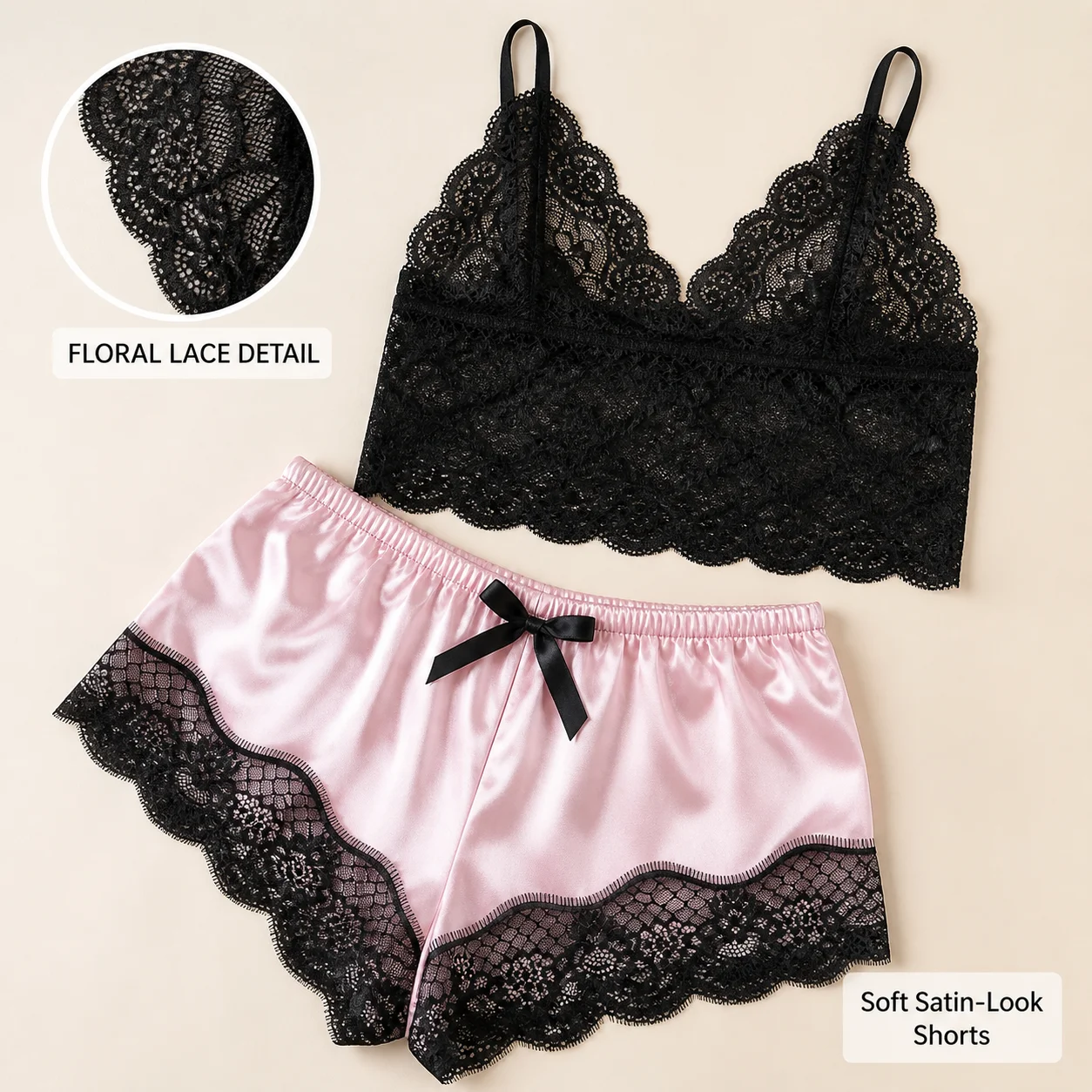 Women's Floral Lace Camisole and Satin-Look Shorts Pajama Set, Sleeveless V-Neck Summer Sleepwear, Sizes S-XL, 5 Colors
