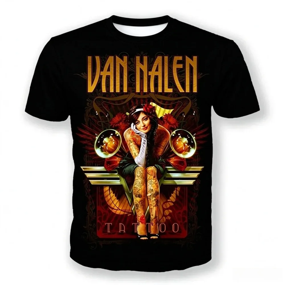 Camisetas da banda de rock Van Halen, modelo de verão com estampa 3D, para homens e mulheres, estilo hip hop, manga curta, corte folgado, estilo casua