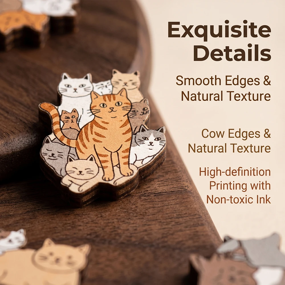 Quebra-Cabeça de Madeira em Forma de Gato com Suporte, Peças Únicas em Forma de Gato, Ornamento Decorativo para Parede e Mesa, Jogo Familiar, Brinquedo Antiestresse, Presente para Adultos e Adolescentes