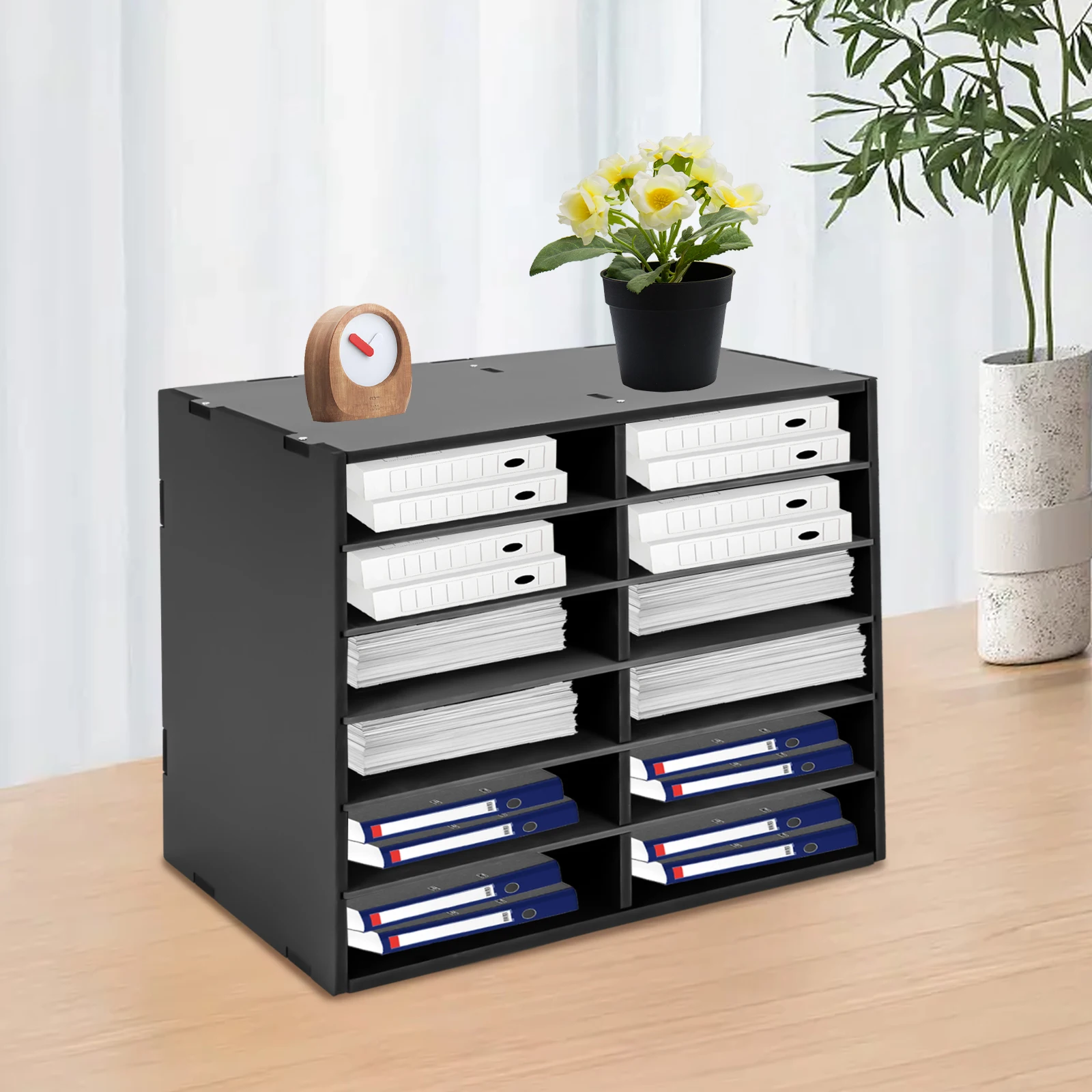 

12/27 Compartments Desktop Literature Organizer ,Adjustable File Sorter, Magazine Holder, Storage Cabinet , Black