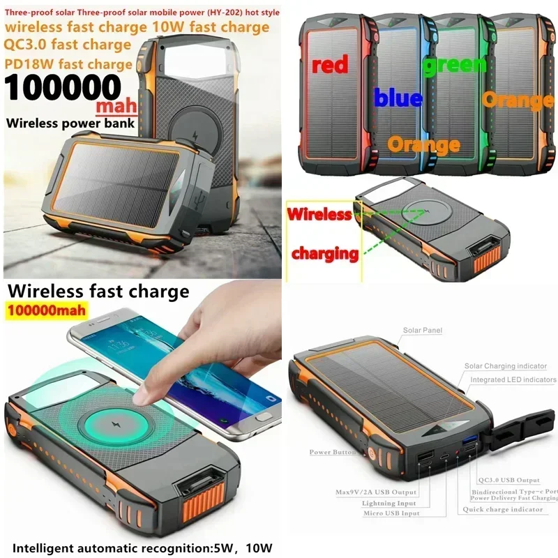 

New upgraded version of solar wireless power bank 104000mah100000mahfast charging mobile power supply forHuawei Oppo Xiaomi ViVo