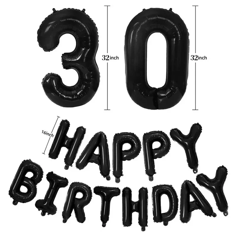 بالون أسود لعيد الميلاد السعيد الرقمي يستخدم لمستلزمات الحفلات للبالغين والأطفال10 11 14 15 16 18 25 30 35 40 50 60 70 سنة #5