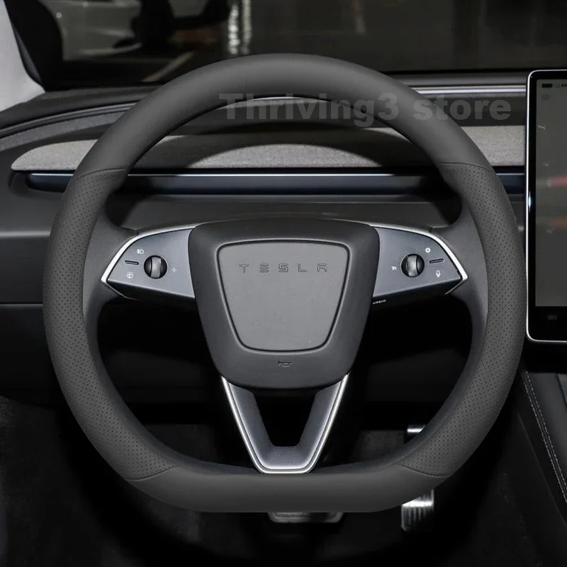36,5 cm Luxuriöser Zweifarbiger Leder-Lenkradbezug für Tesla Model 3 / Model 3 Highland Tesla Model Y Autozubehör – Detail 1