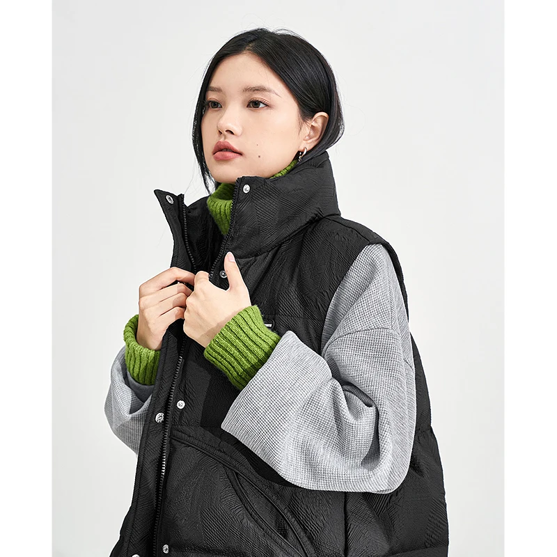 Imagem -04 - Toyouth-colete de Pato Feminino com Gola Grossa Cabolsa Quente com Bolso Branco Preto Solto Outwear Casual Inverno 2023