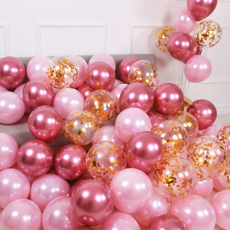 30pcs Pearl Pink Metallic Rose Gold Balloons Confetti Latex Balloon for Valentine\'s Day Birthday Anniversary Wedding Party Decor