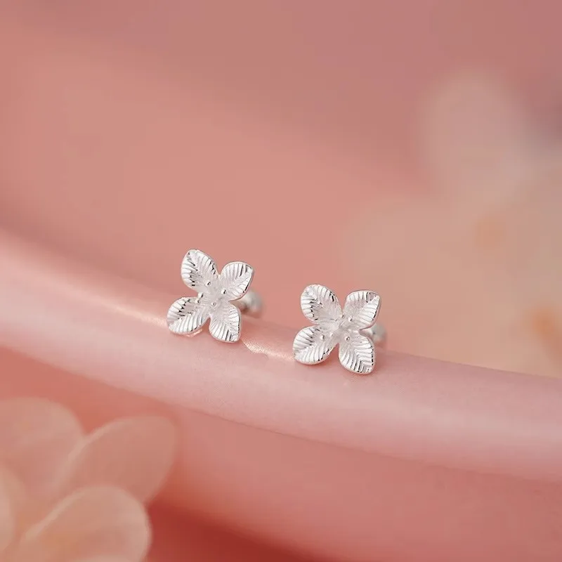 

Real 925 Sterling Silver Mini Flower Bead Screw Plant Stud Earrings For Women Classic Fine Jewelry Exquisite Accessories