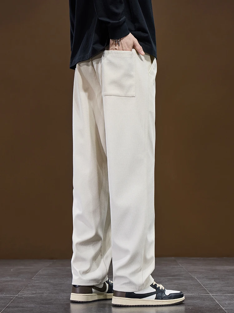 Herbst Neue männer Baggy Breite bein Hosen Cord Stoff Weiß Schwarz Mode Koreanische Lose Gerade Hosen Outdoor Jogginghose