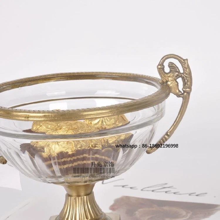 India Imported Old Border Brass Glass Bowl Fruit Plate Nordic American Light Luxury Retro Storage Dried Fruit Plate Ornament